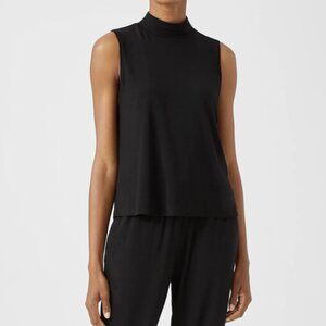 Eileen Fisher Black Basic Length Fine Jersey Mock Neck Tank
